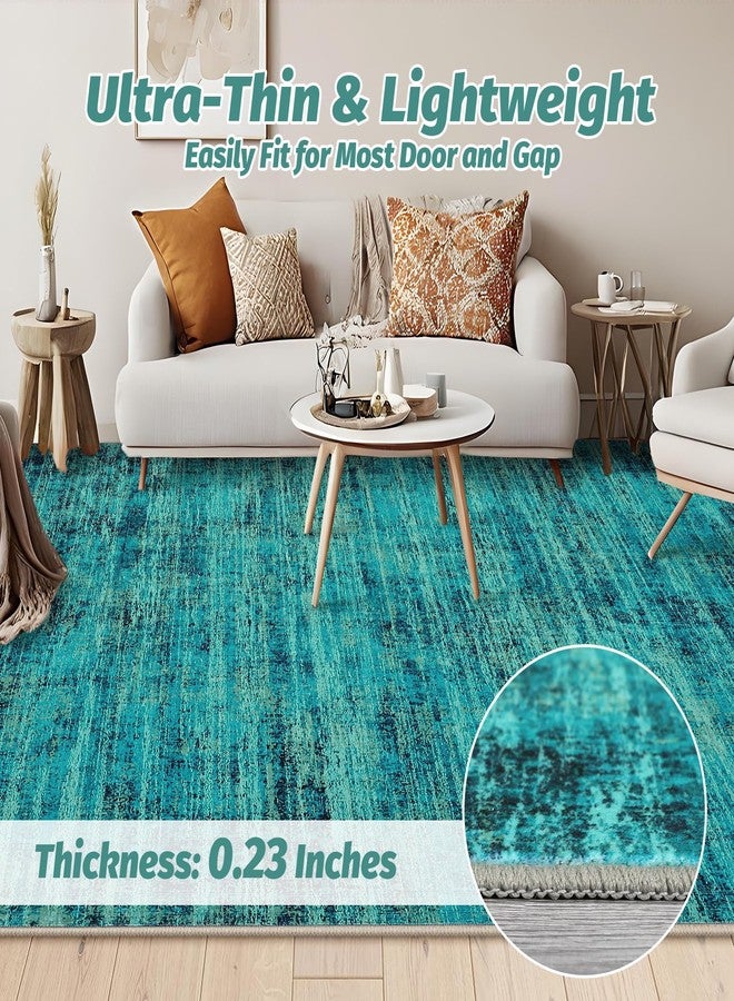 CAROMIO 5x7 Washable Area Rugs for Living Room, Soft Vintage Distressed Large Bedroom Rug Foldable Indoor Floor Carpet, Retro Abstract Thin Non-Slip Throw Rugs for Bedroom Dining Room, Teal Multi - Image 4