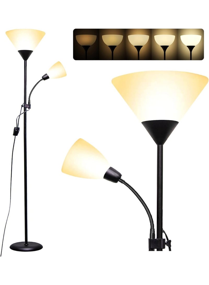 مصباح أرضي، مصباح قائم، مصباح أرضي LED عصري بقوة 9+4 واط، مع ضوء قراءة قابل للتعديل، لمبة LED موفرة للطاقة 3000 كلفن، مفتاح ثلاثي الأوضاع، مناسب لغرف النوم وغرف المعيشة والمكاتب. - Image 1