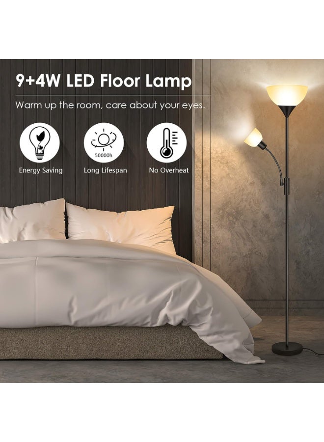 مصباح أرضي، مصباح قائم، مصباح أرضي LED عصري بقوة 9+4 واط، مع ضوء قراءة قابل للتعديل، لمبة LED موفرة للطاقة 3000 كلفن، مفتاح ثلاثي الأوضاع، مناسب لغرف النوم وغرف المعيشة والمكاتب. - Image 2