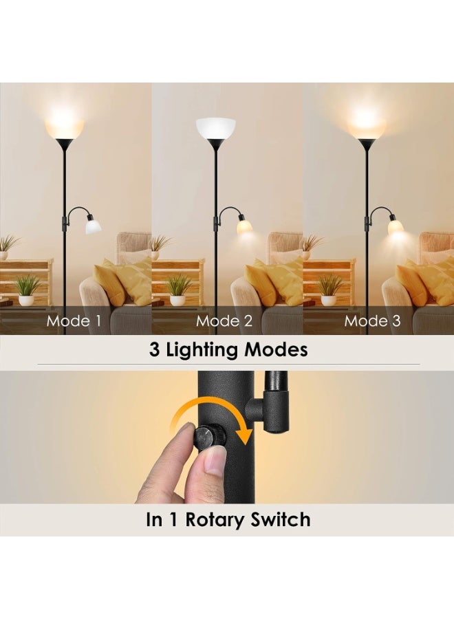 مصباح أرضي، مصباح قائم، مصباح أرضي LED عصري بقوة 9+4 واط، مع ضوء قراءة قابل للتعديل، لمبة LED موفرة للطاقة 3000 كلفن، مفتاح ثلاثي الأوضاع، مناسب لغرف النوم وغرف المعيشة والمكاتب. - Image 3