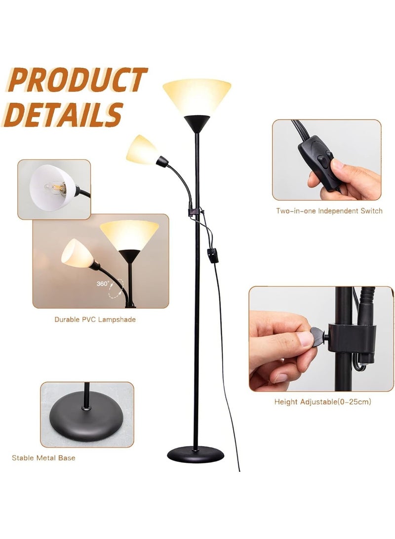 مصباح أرضي، مصباح قائم، مصباح أرضي LED عصري بقوة 9+4 واط، مع ضوء قراءة قابل للتعديل، لمبة LED موفرة للطاقة 3000 كلفن، مفتاح ثلاثي الأوضاع، مناسب لغرف النوم وغرف المعيشة والمكاتب. - Image 5
