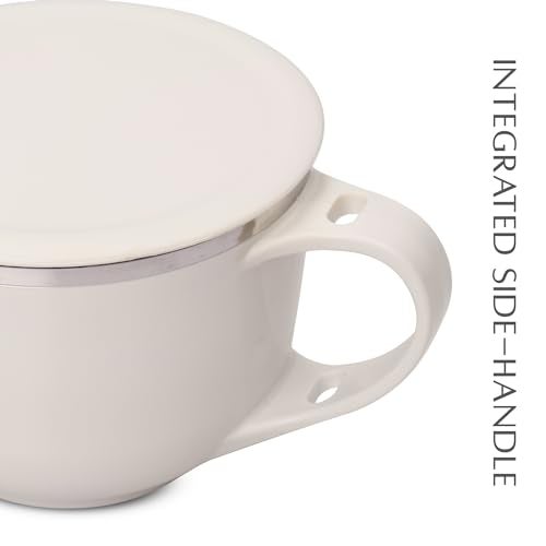 Jaypee Plus Stainless Steel Soup Bowl with Lid & Spoon Holder Souptok, Maggi Bowl Noodles Pasta Bowl, Mug for Milk, Best Diwali Gift, Mug for Kids, Girls, Boys, Birthday, Ivory 700 ml - Image 4