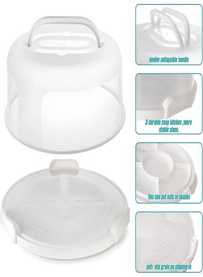 VERAT Cake Carrier with Lid and Handle/Cake Containers/Cake Holder for 11 inch/Cake with 3 Handles Cupcake Carrier/Cake Boxe Packing/Plastic Cover Three Sided Base/Round Storage Carrier(White) - Image 5