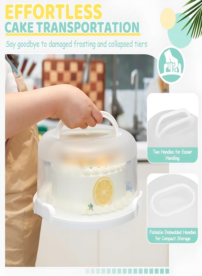 VERAT Cake Carrier with Lid and Handle/Cake Containers/Cake Holder for 11 inch/Cake with 3 Handles Cupcake Carrier/Cake Boxe Packing/Plastic Cover Three Sided Base/Round Storage Carrier(White) - Image 4