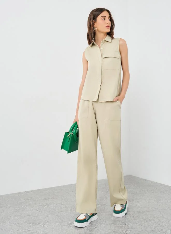 Take Two Take Two Solid Patch Pocket Top and Pants Co-Ords