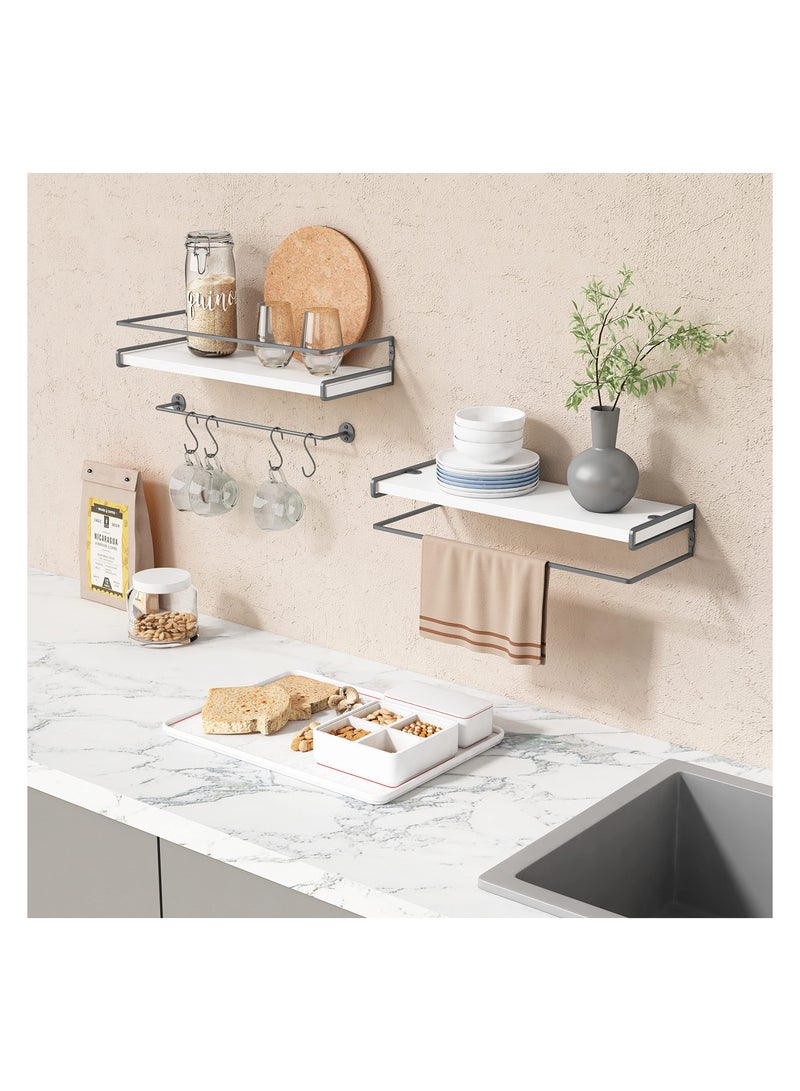 Anmi White Floating Shelves for Bathroom Organizer Over Toilet with Towel Rack, Corner Wall Shelf for Bedroom Decor Kitchen Storage (White-Black, Set of 2) - Image 4