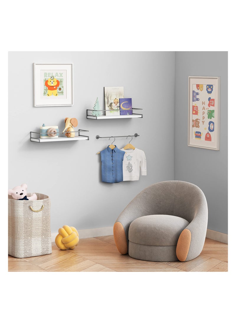 Anmi White Floating Shelves for Bathroom Organizer Over Toilet with Towel Rack, Corner Wall Shelf for Bedroom Decor Kitchen Storage (White-Black, Set of 2) - Image 5