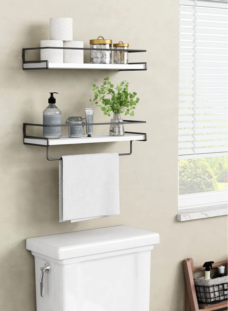 Anmi White Floating Shelves for Bathroom Organizer Over Toilet with Towel Rack, Corner Wall Shelf for Bedroom Decor Kitchen Storage (White-Black, Set of 2) - Image 2