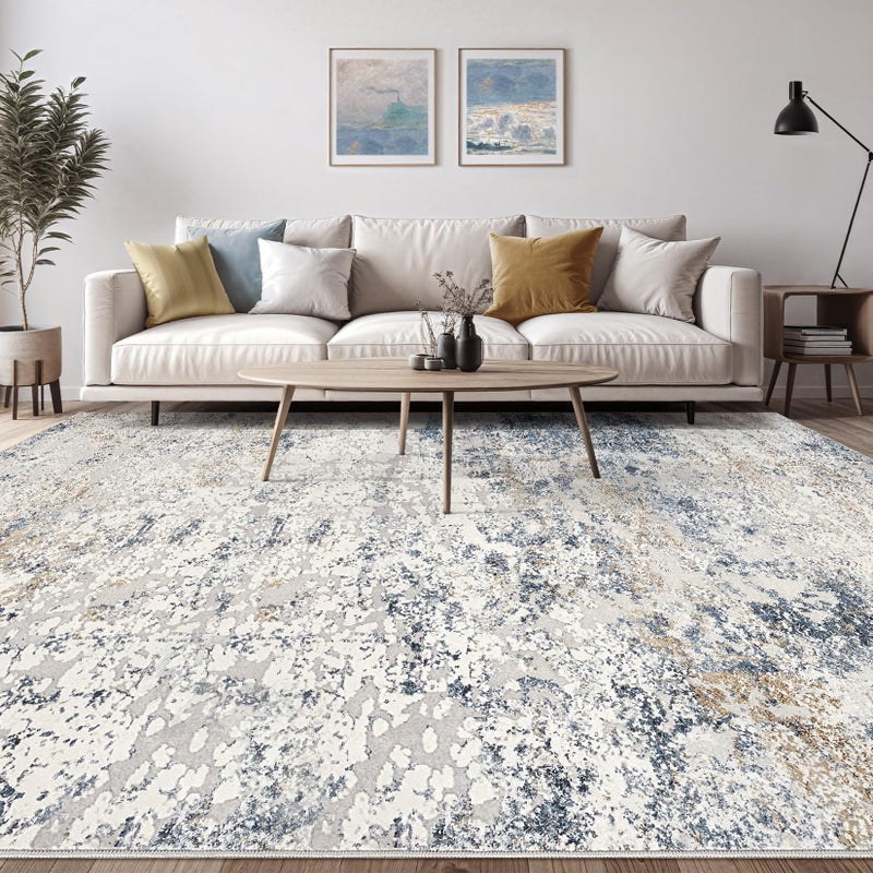DMOYEST Area Rug Living Room Rugs - 8x10 Abstract Large Soft Indoor Washable Rug Neutral Modern Low Pile Carpet for Bedroom Dining Room Farmhouse Home Office - Beige Blue - Image 4
