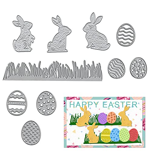 Hying Spring Bunny Rabbits Cutting Dies for Card Making and Photo Album Decorations, Grass Eggs Die Cuts Happy Spring Rabbits Dies Stencils Embossing Template for DIY Scrapbooking Craft - Image 1