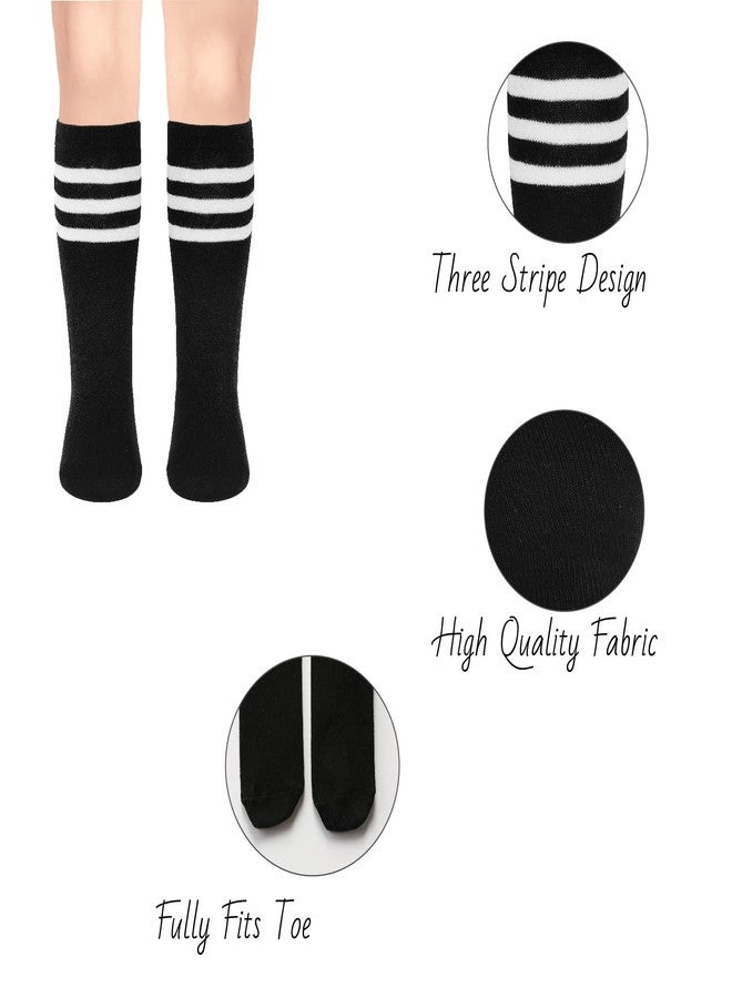 ENBAOHUI 3 Packs Toddler Soccer Socks Kids Soccer Socks Girls Boys Socks Toddler Knee High Kids Tube Sock Black/White/Blue 4-7T - Image 5