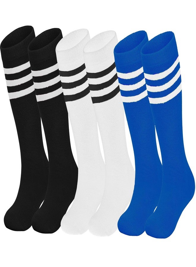 ENBAOHUI 3 Packs Toddler Soccer Socks Kids Soccer Socks Girls Boys Socks Toddler Knee High Kids Tube Sock Black/White/Blue 4-7T - Image 1
