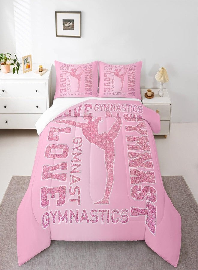 Man Fei Manfei Gymnastics Lovers Kids Comforter Set Twin Size,Glitter Gymnast Silhouettes Bedding Set,Girls Boys Adults Home Decor,Cheerleading Sports Down Comforter,Pink Romantic Duvet Insert,1 Pillowcase - Image 5