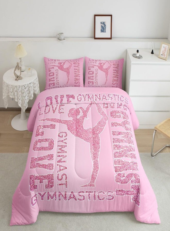 Man Fei Manfei Gymnastics Lovers Kids Comforter Set Twin Size,Glitter Gymnast Silhouettes Bedding Set,Girls Boys Adults Home Decor,Cheerleading Sports Down Comforter,Pink Romantic Duvet Insert,1 Pillowcase - Image 4