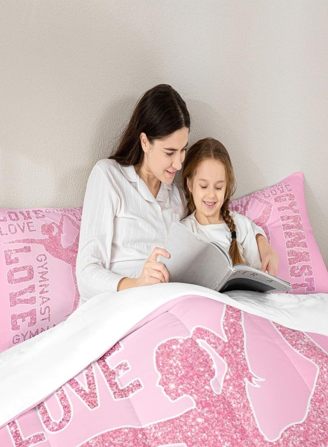Man Fei Manfei Gymnastics Lovers Kids Comforter Set Twin Size,Glitter Gymnast Silhouettes Bedding Set,Girls Boys Adults Home Decor,Cheerleading Sports Down Comforter,Pink Romantic Duvet Insert,1 Pillowcase - Image 2
