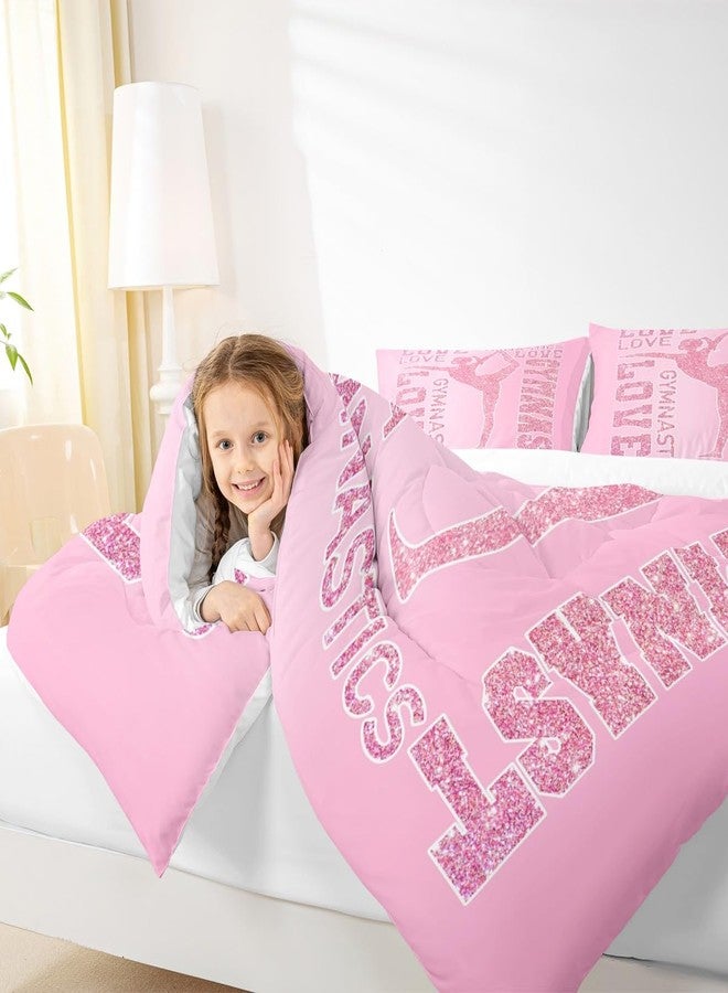 Man Fei Manfei Gymnastics Lovers Kids Comforter Set Twin Size,Glitter Gymnast Silhouettes Bedding Set,Girls Boys Adults Home Decor,Cheerleading Sports Down Comforter,Pink Romantic Duvet Insert,1 Pillowcase - Image 3