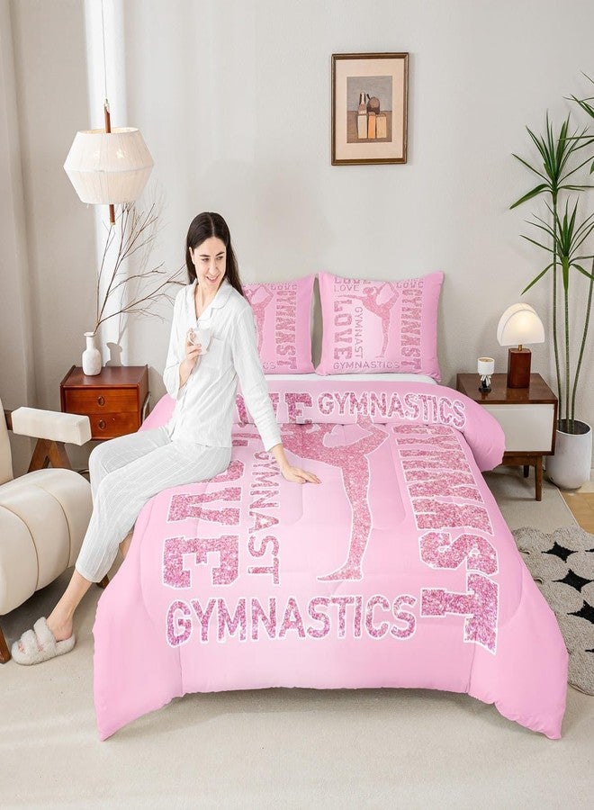 Man Fei Manfei Gymnastics Lovers Kids Comforter Set Twin Size,Glitter Gymnast Silhouettes Bedding Set,Girls Boys Adults Home Decor,Cheerleading Sports Down Comforter,Pink Romantic Duvet Insert,1 Pillowcase - Image 1