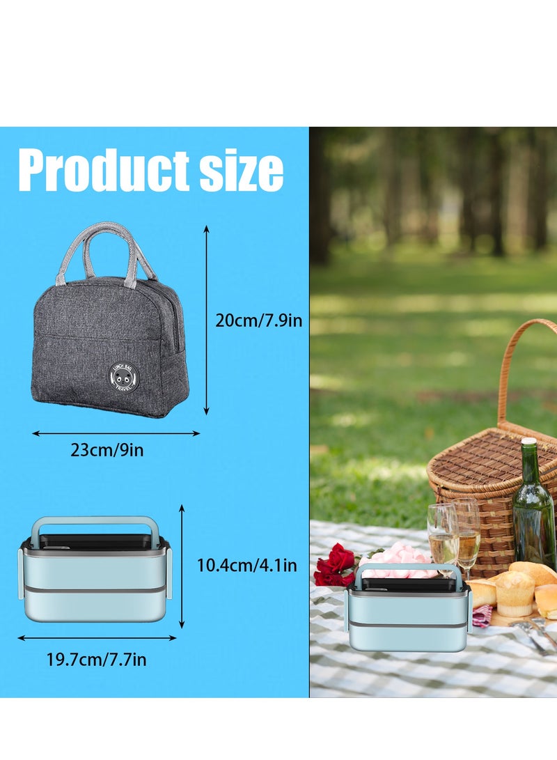 Adando Stainless Steel Lunch Box -1400ml Double Layer Microwave-Safe Bento Containers - 304 Bento box Insulated Leakproof - Insulated Lunch Box Ideal for Adults Office Students School- with Thermal Bag & Cutlery - Image 5