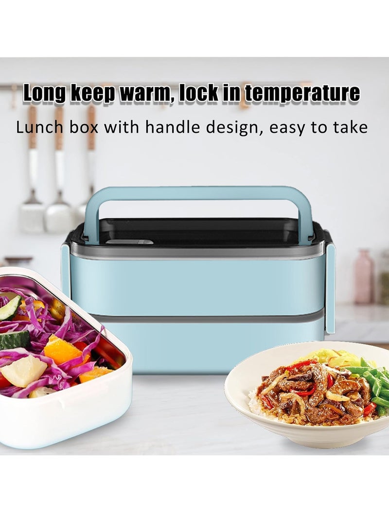 Adando Stainless Steel Lunch Box -1400ml Double Layer Microwave-Safe Bento Containers - 304 Bento box Insulated Leakproof - Insulated Lunch Box Ideal for Adults Office Students School- with Thermal Bag & Cutlery - Image 4