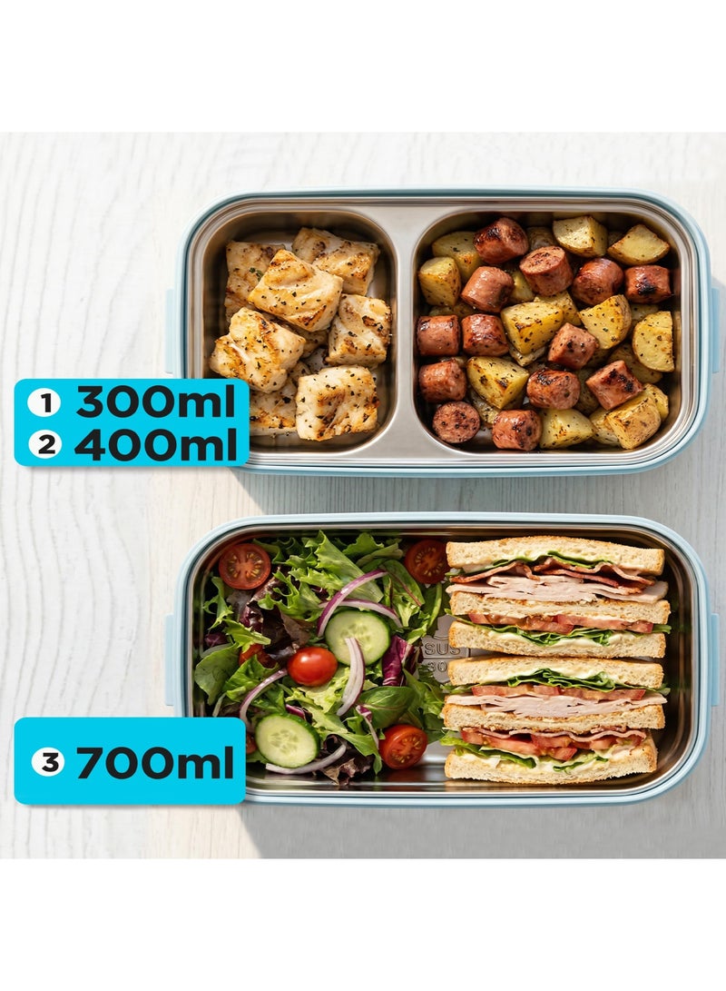 Adando Stainless Steel Lunch Box -1400ml Double Layer Microwave-Safe Bento Containers - 304 Bento box Insulated Leakproof - Insulated Lunch Box Ideal for Adults Office Students School- with Thermal Bag & Cutlery - Image 2