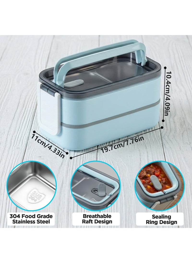 Adando Stainless Steel Lunch Box -1400ml Double Layer Microwave-Safe Bento Containers - 304 Bento box Insulated Leakproof - Insulated Lunch Box Ideal for Adults Office Students School- with Thermal Bag & Cutlery - Image 4