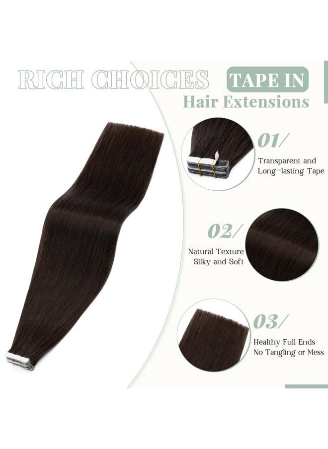 Rich Choices - Tape in Hair Extensions Human Hair Balayage Dark Brown 100% Remy Hair Extensions Real Human Hair Seamless Skin Weft Straight Tape in Hair Extension of 40pcs 80g 14 inch #02 - Image 1