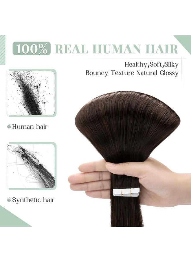 Rich Choices - Tape in Hair Extensions Human Hair Balayage Dark Brown 100% Remy Hair Extensions Real Human Hair Seamless Skin Weft Straight Tape in Hair Extension of 40pcs 80g 14 inch #02 - Image 1