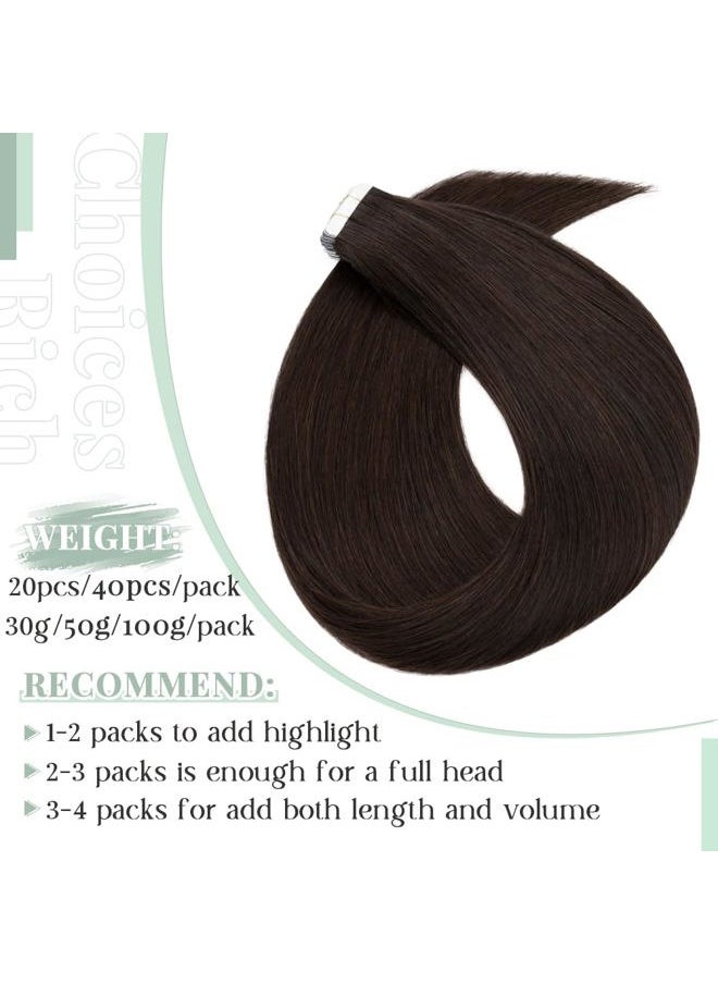 Rich Choices - Tape in Hair Extensions Human Hair Balayage Dark Brown 100% Remy Hair Extensions Real Human Hair Seamless Skin Weft Straight Tape in Hair Extension of 40pcs 80g 14 inch #02 - Image 1