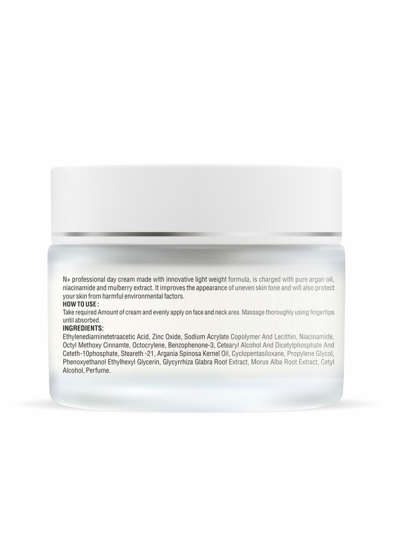 N Plus Professional Day Cream – Lightweight Formula with Pure Argan Oil, Niacinamide & Mulberry Extract, Reduces Uneven Skin Tone & Provides Environmental Protection, 50ml - Image 3