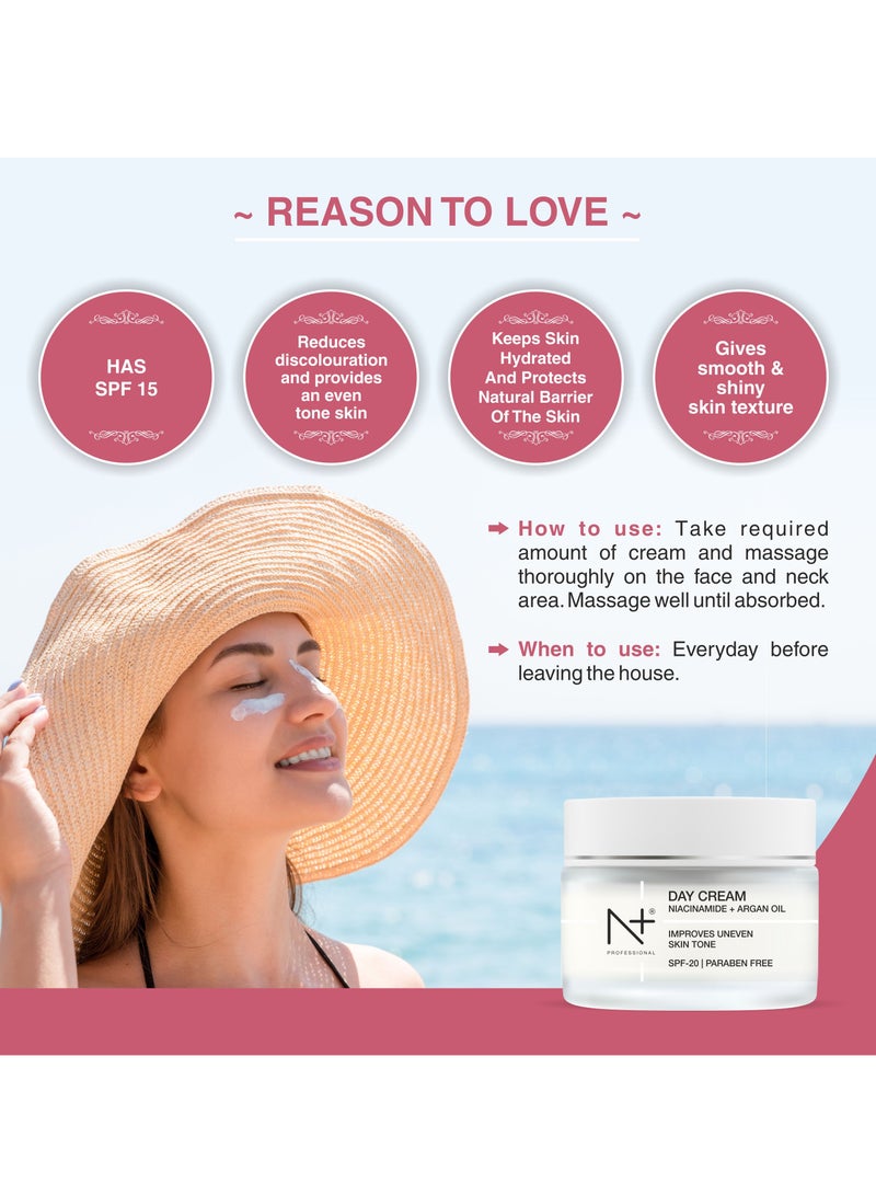 N Plus Professional Day Cream – Lightweight Formula with Pure Argan Oil, Niacinamide & Mulberry Extract, Reduces Uneven Skin Tone & Provides Environmental Protection, 50ml - Image 4