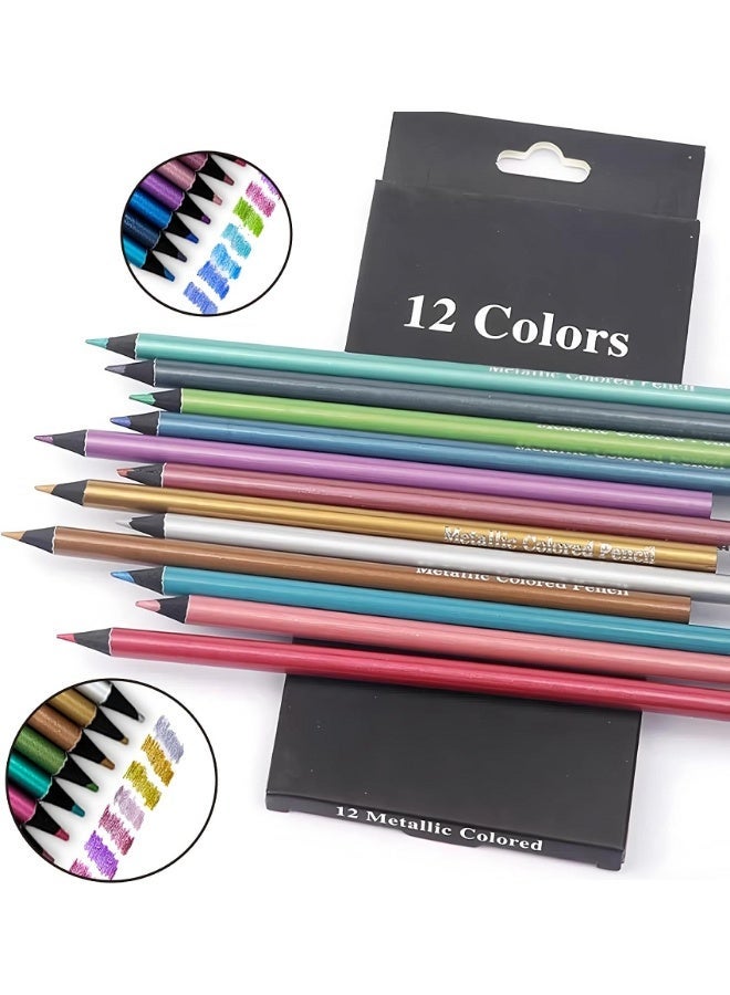 Brutfuner 12pcs Metallic Colored Pencils, Art Drawing Pencils for Adult Coloring and Sketching, Vibrant Colors Non-toxic, Suitable for Artists and Students - Image 2
