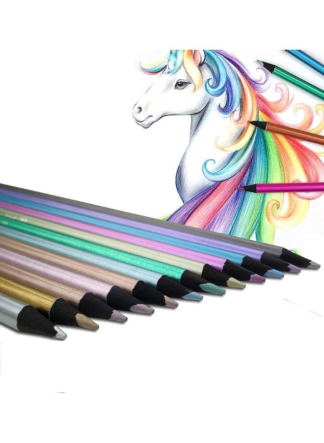 Brutfuner 12pcs Metallic Colored Pencils, Art Drawing Pencils for Adult Coloring and Sketching, Vibrant Colors Non-toxic, Suitable for Artists and Students - Image 1