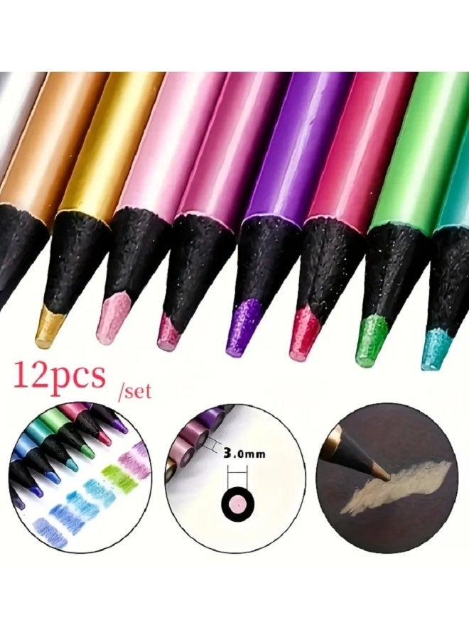 Brutfuner 12pcs Metallic Colored Pencils, Art Drawing Pencils for Adult Coloring and Sketching, Vibrant Colors Non-toxic, Suitable for Artists and Students - Image 4