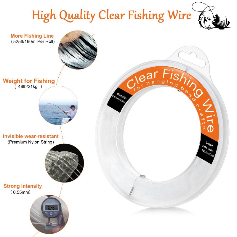 WUINOID Clear Fishing Line Wire 525 ft, Invisible Monofilament Fishing Line Wire, Nylon String for Hanging Balloons Garland Crafts Picture Decorations, Clear String Threads Cords WUINOID - Image 2
