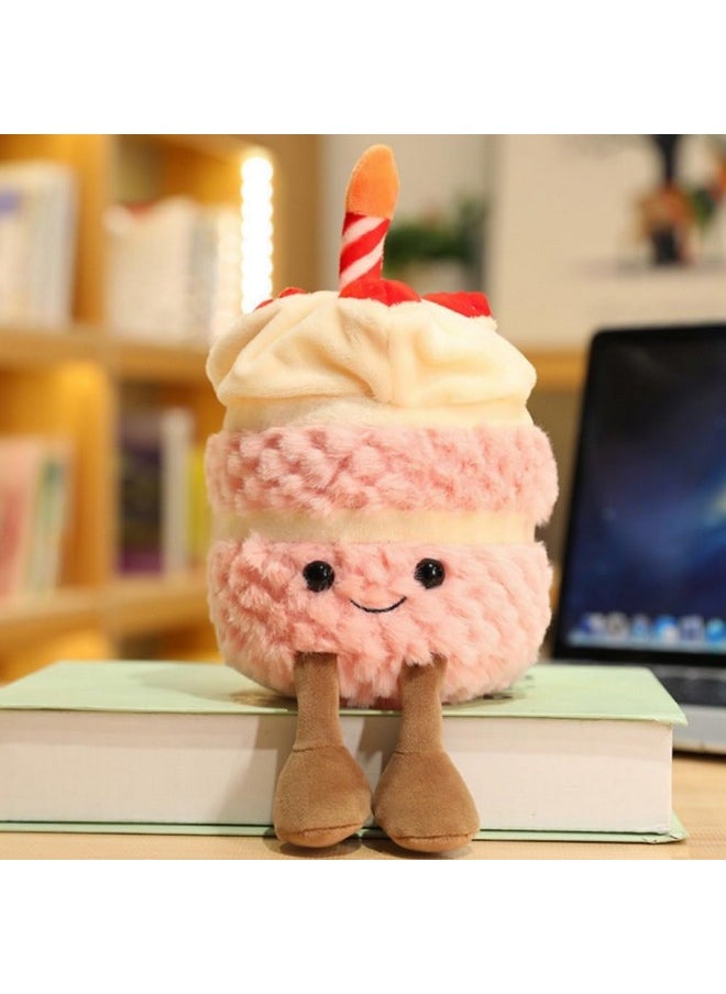 OUKEYI - 28Cm/11 Birthday Cake Plush Toy ，Cute Smile Cake Pillow Stuffed Animals Funny Soft Food Plushies Toy For Gifts For Kids Birthday (Pink) - Image 1