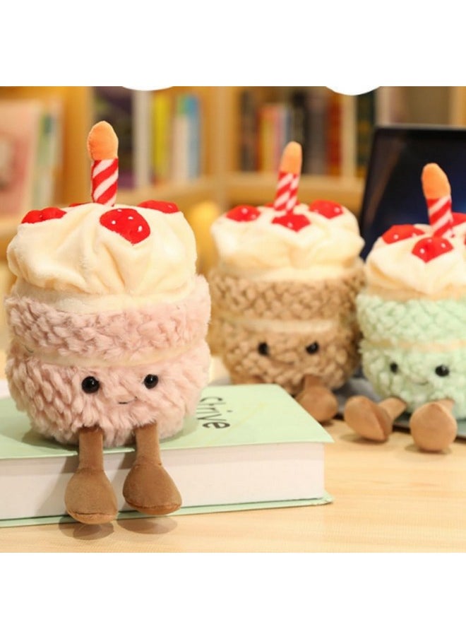 OUKEYI - 28Cm/11 Birthday Cake Plush Toy ，Cute Smile Cake Pillow Stuffed Animals Funny Soft Food Plushies Toy For Gifts For Kids Birthday (Pink) - Image 1