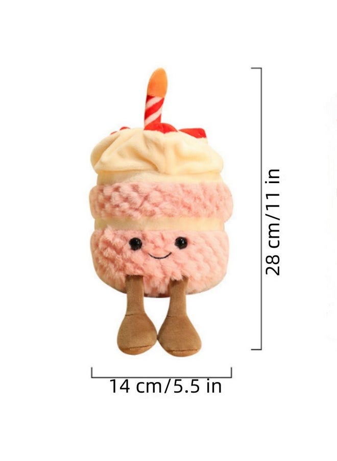 OUKEYI - 28Cm/11 Birthday Cake Plush Toy ，Cute Smile Cake Pillow Stuffed Animals Funny Soft Food Plushies Toy For Gifts For Kids Birthday (Pink) - Image 1