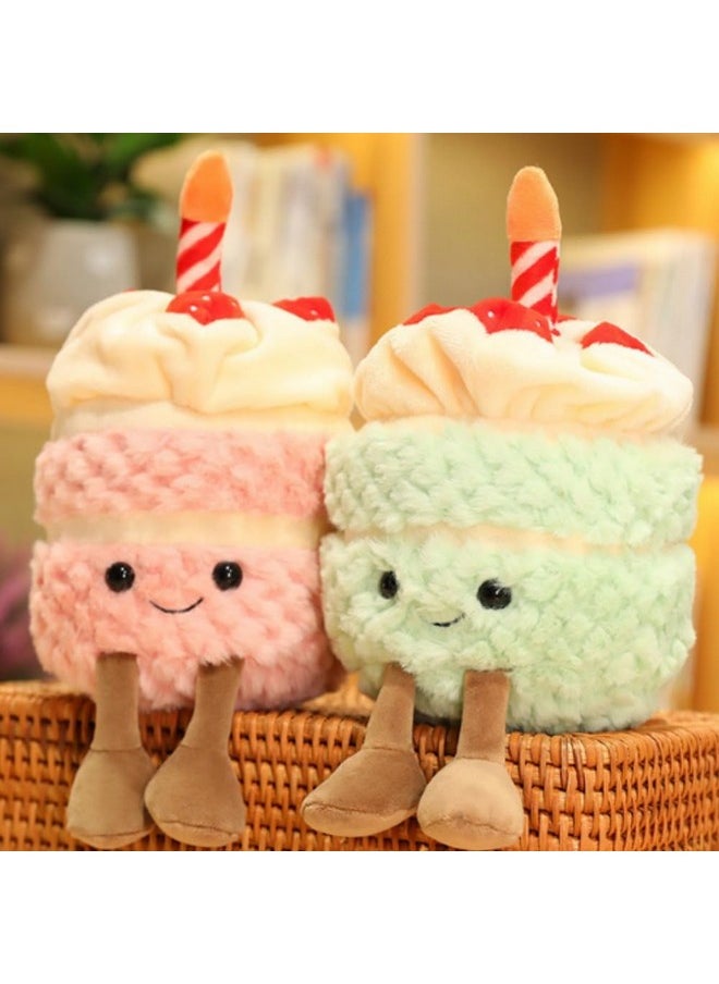 OUKEYI - 28Cm/11 Birthday Cake Plush Toy ，Cute Smile Cake Pillow Stuffed Animals Funny Soft Food Plushies Toy For Gifts For Kids Birthday (Pink) - Image 1