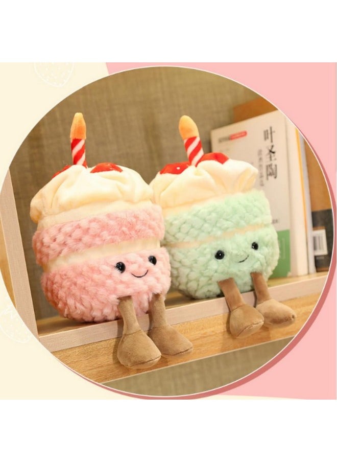 OUKEYI - 28Cm/11 Birthday Cake Plush Toy ，Cute Smile Cake Pillow Stuffed Animals Funny Soft Food Plushies Toy For Gifts For Kids Birthday (Pink) - Image 1
