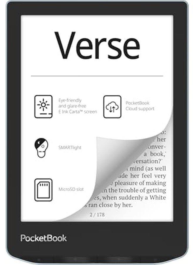 بوكيت بوك جهاز قراءة الكتب الإلكترونية Verse (أزرق فاتح) – شاشة ‎6‎ بوصة بتقنية E-Ink Carta، مضادة للانعكاس، إضاءة قابلة للتعديل، تصميم خفيف ومريح للقراءة الطويلة - Image 1