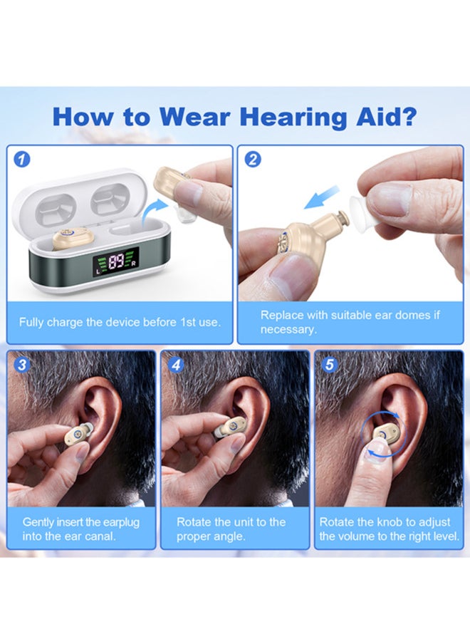 Chixing - Rechargeable Hearing Aids for Seniors & Adults, Noise Cancelling Hearing Amplifiers, Charging Case & Volume Control (Beige) - Image 1