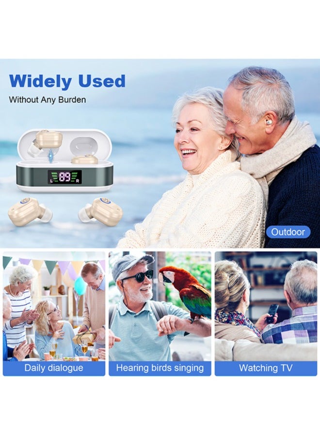 Chixing - Rechargeable Hearing Aids for Seniors & Adults, Noise Cancelling Hearing Amplifiers, Charging Case & Volume Control (Beige) - Image 1