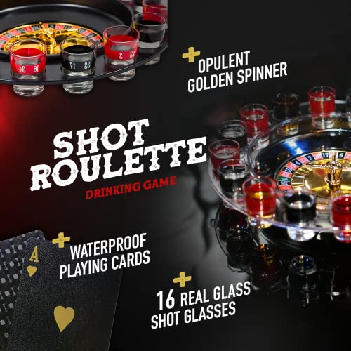BETTERLINE Shot Glass Roulette Drinking Game and Poker Playing Cards Set - Spinning Wheel, 2 Balls and 16 Shot Glasses - Casino Adult Party Games - Image 2