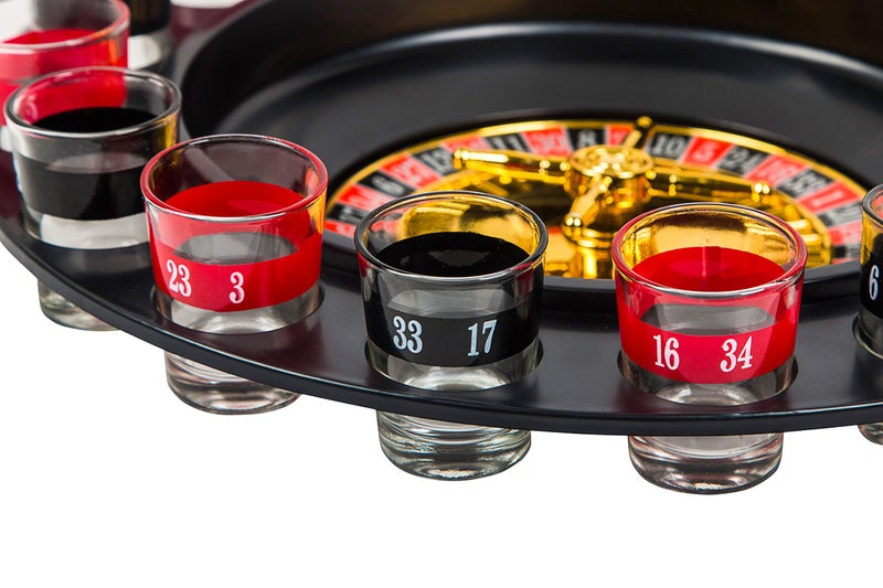 BETTERLINE Shot Glass Roulette Drinking Game and Poker Playing Cards Set - Spinning Wheel, 2 Balls and 16 Shot Glasses - Casino Adult Party Games - Image 4