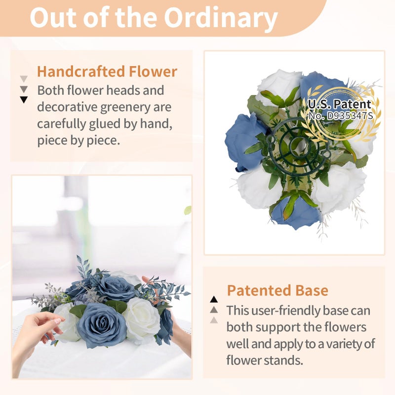 NUPTIO Flower Ball Centerpieces for Tables: Dusty Blue & White Artificial Rose Fake Floral Arrangement for Wedding Party Centerpiece Decorations 9.4 Inch Diameter 2 Pcs - Image 5
