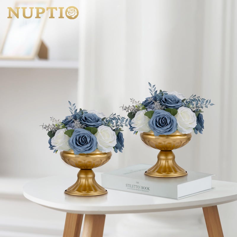 NUPTIO Flower Ball Centerpieces for Tables: Dusty Blue & White Artificial Rose Fake Floral Arrangement for Wedding Party Centerpiece Decorations 9.4 Inch Diameter 2 Pcs - Image 4