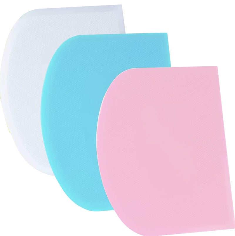 SURDOCA Dough Scraper Bench Scraper - 3P 4.7x3.7" Plastic Flexible Bowl Scraper, Sharp Edge & Angles Cake Scraper. Non-Slip Bakeware Decorating Tools Sculpting & Modeling Tools - Blue+White+Pink - Image 1