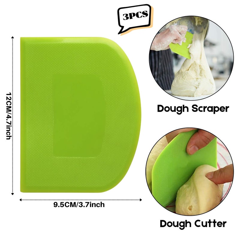 SURDOCA Dough Scraper Bench Scraper - 3P 4.7x3.7" Plastic Flexible Bowl Scraper, Sharp Edge & Angles Cake Scraper. Non-Slip Bakeware Decorating Tools Sculpting & Modeling Tools - Blue+White+Pink - Image 2