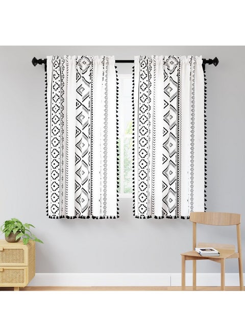 Encasa XO Boho Semi Sheer Curtains for Window in Bedroom & Living Room (Set of 2)- Boho Panel - Curtain with Tassels & Bohemian Design - 5 ft