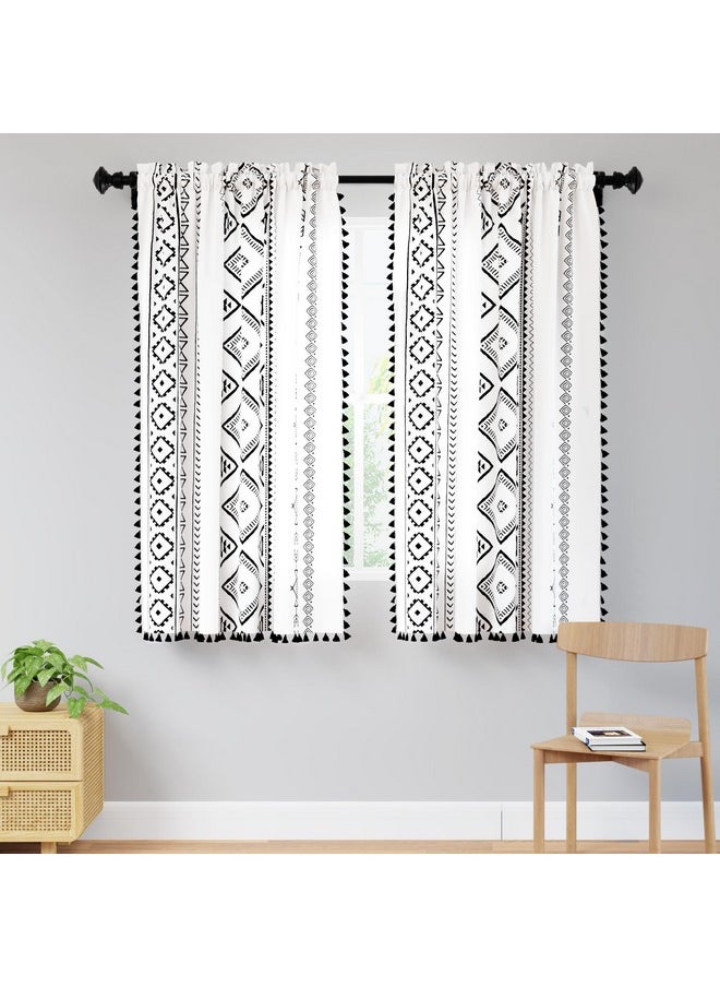 Encasa XO - Encasa XO Boho Semi Sheer Curtains for Window in Bedroom & Living Room (Set of 2)- Boho Panel - Curtain with Tassels & Bohemian Design - 5 ft - Image 1